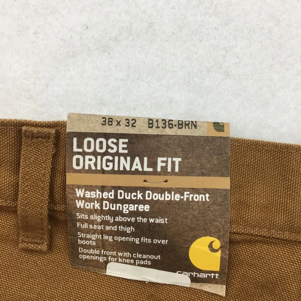 NEW! Carhartt Loose Original Fit Duck Double Front Work Dungaree Brown 38x32